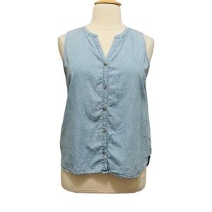Crown & Ivy Blue Sleeveless Button-Down Shirt L